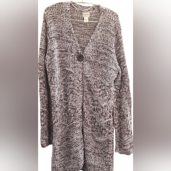 Chico's Black and White Knit Cardigan - Picture 6 of 7